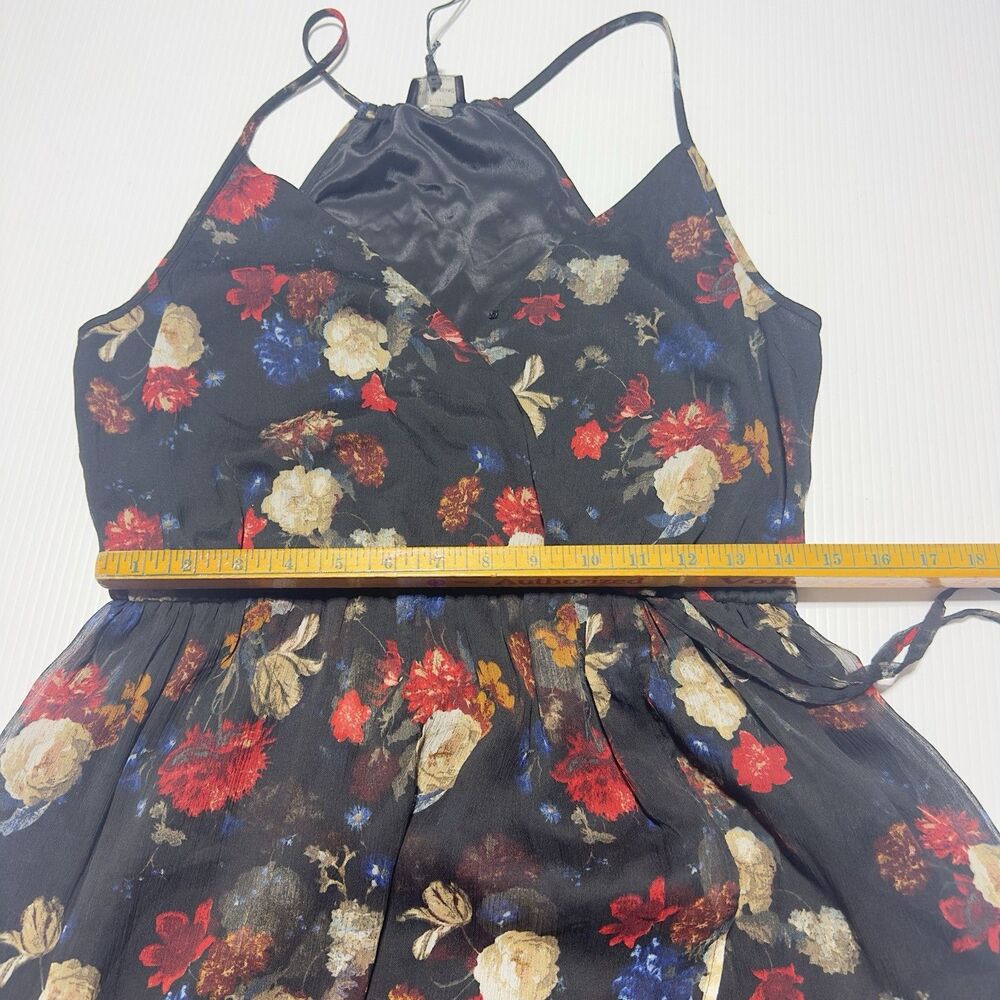 Lucky Brand Womens Midi Dress size M Black Dark Floral Chiffon Faux Wrap NWT - Picture 9 of 11